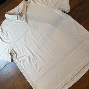 Lululemon Athletica Polo Shirt Mens XL Beige Stripe Performance Golf Stretch